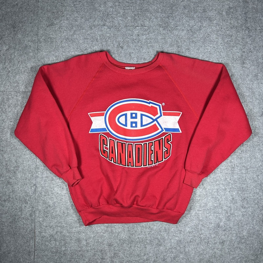 Vintage Harley Crewneck Sweatshirt Unisex Large Red 90s Montreal Canadiens NHL